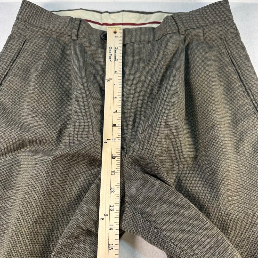 Louis Raphael Mens Brown Micro Houndstooth Pleated Cuffed Dress Pants 32x32 - Picture 3 of 9